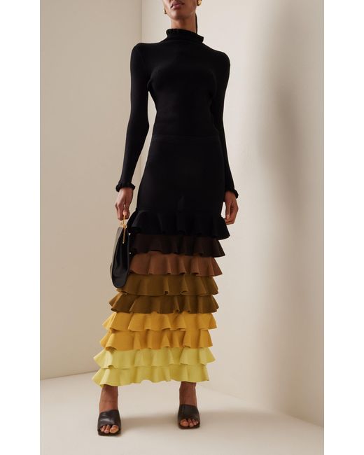Rosie Assoulin Black Ombré Ruffle Maxi Skirt