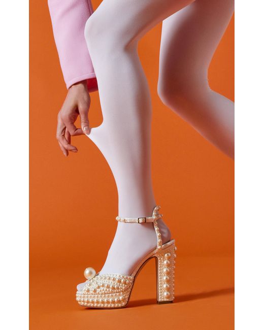 Jimmy Choo White Sacaria Pearl-Embellished Satin Platform Sandals