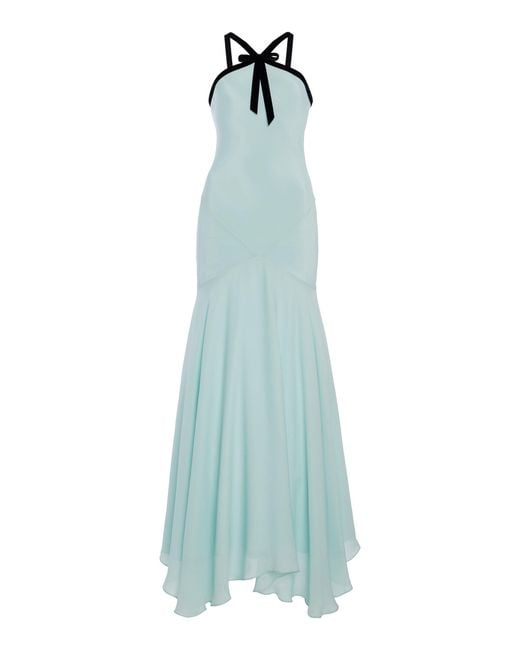 Rodarte Blue Bow-Detailed Silk Crepe And Georgette Halter Dress