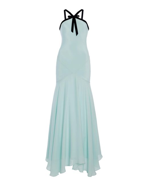 Rodarte Blue Bow-Detailed Silk Crepe And Georgette Halter Dress