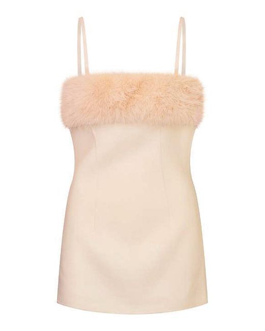 LoveShackFancy Natural Chrislina Faux Fur Wool Mini Dress