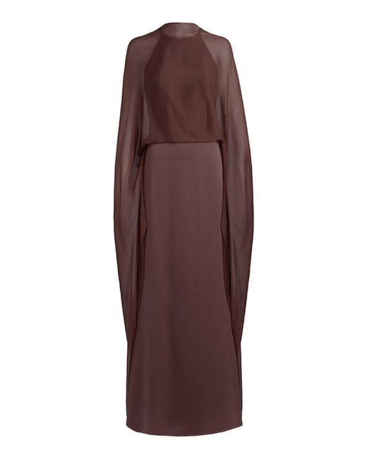 Silvia Tcherassi Brown Kalina Silk-Blend Cape Maxi Dress