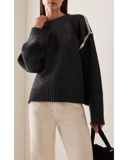 Totême  Black Embroidered Wool-cashmere Sweater