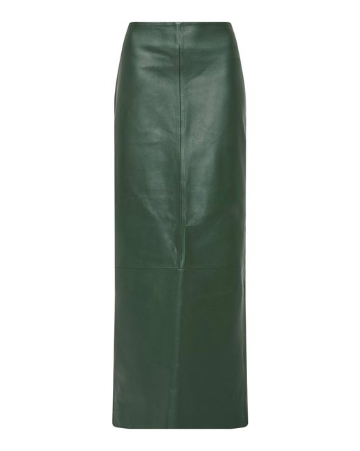 St. Agni Green Leather Column Midi Skirt