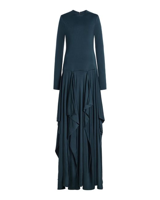Kallmeyer Blue Vera Cascade Liquid Jersey Maxi Dress
