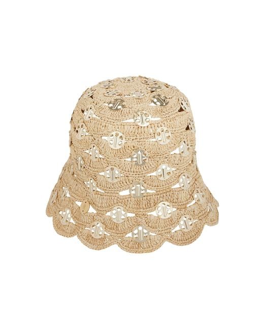 Rabanne Natural Embellished Woven Raffia Bucket Hat