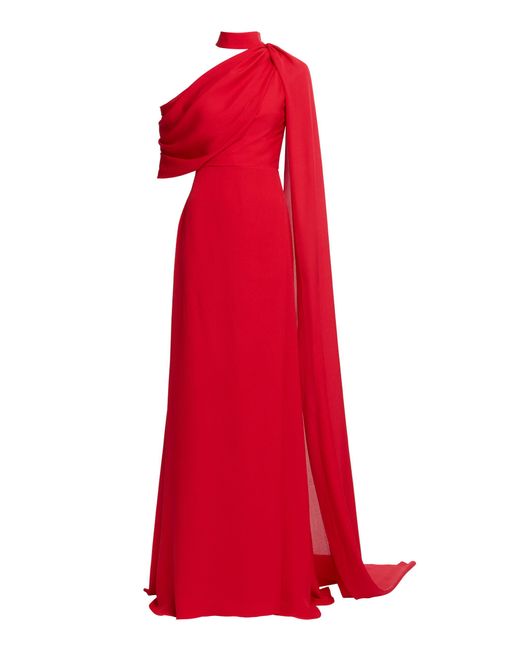 Elie Saab Red Asymmetric Double-Georgette Gown