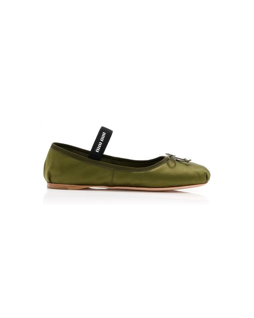 Miu Miu Green Satin Ballet Flats