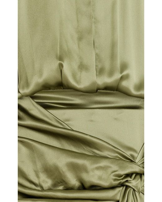 The Attico Green Fringe-detailed Silk Mini Shirt Dress