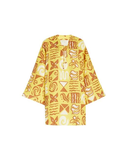 Cala De La Cruz Yellow Exclusive Turin Linen Tunic Mini Dress