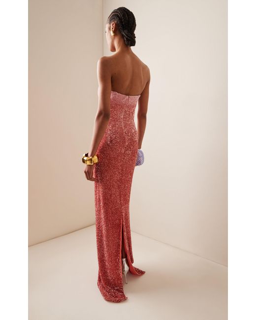 Pamella Roland White Crystal-embellished Sequined-knit Strapless Gown