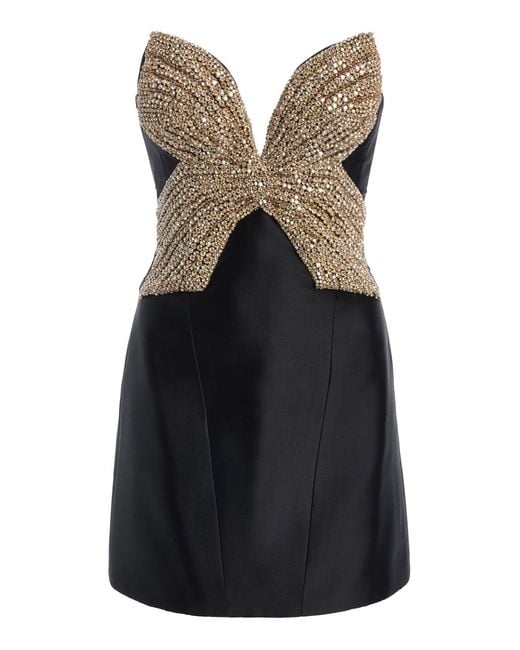 Costarellos Black Tala Butterfly-Appliqued Mikado Mini Dress