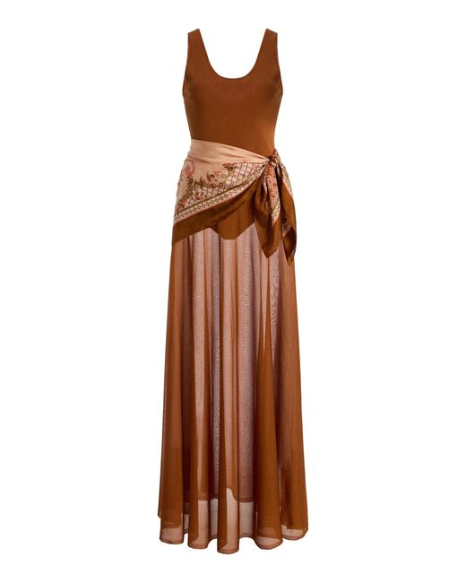Zimmermann Brown Aster Scarf-Detailed Knit Maxi Dress