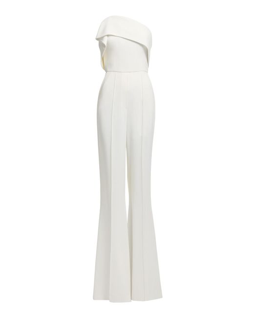 Elie Saab White Asymmetrical Fold Over Top Jumpsuit
