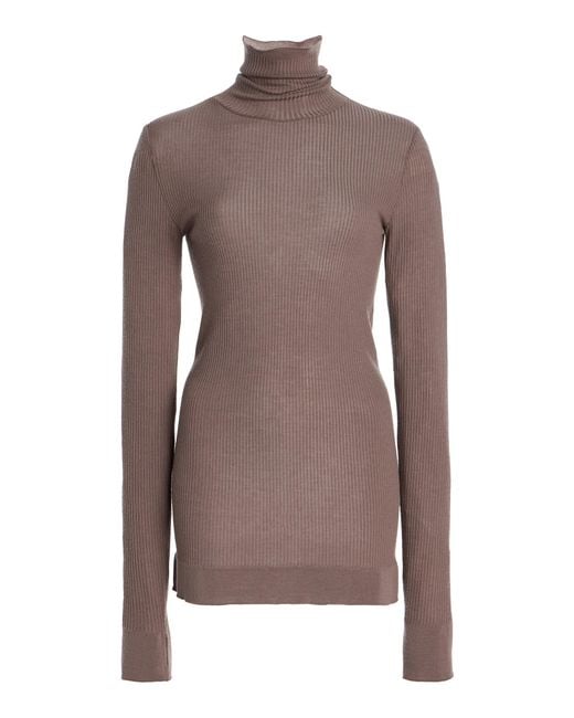 Lemaire Brown Seamlesss High-neck Wool Top