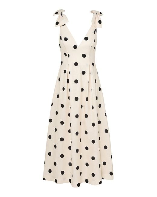 Zimmermann Crush Polka-Dot Linen Midi Dress in Natural | Lyst