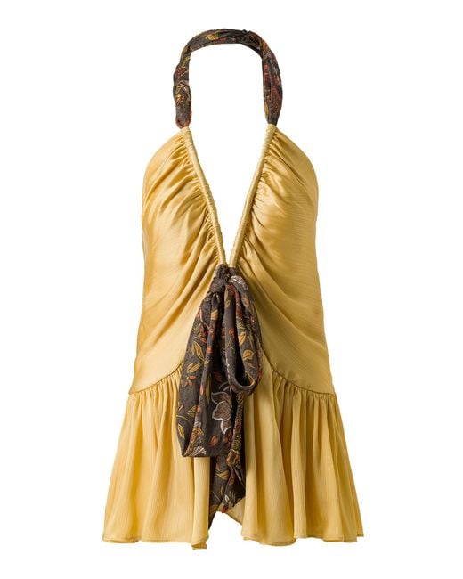 Siedres Yellow Solern Plunged Satin Mini Dress