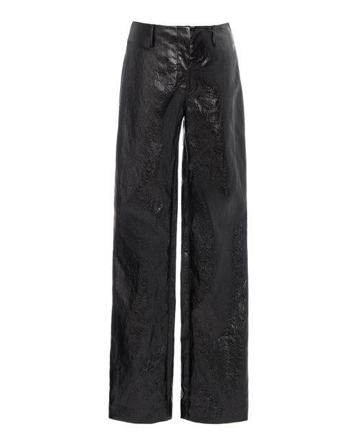 DES_PHEMMES Black Low-Rise Faux Leather Straight-Leg Pants