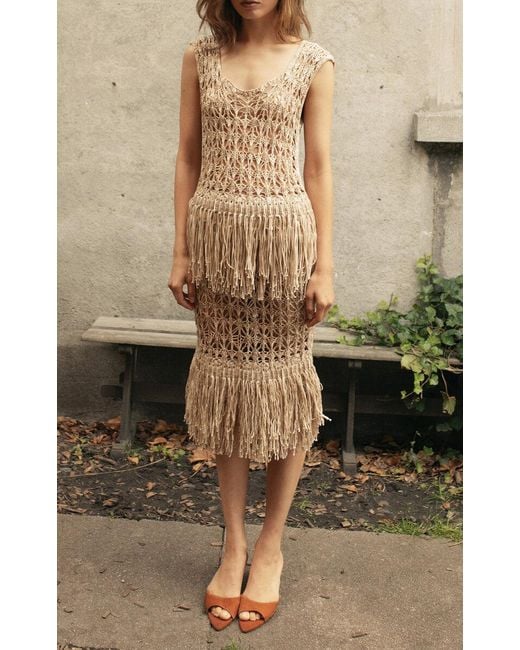 TG Botanical Natural Leticia Crocheted Cotton-Blend Fringe Skirt