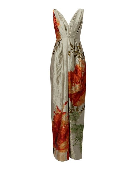 Erdem Metallic Floral-printed V-neck Gown