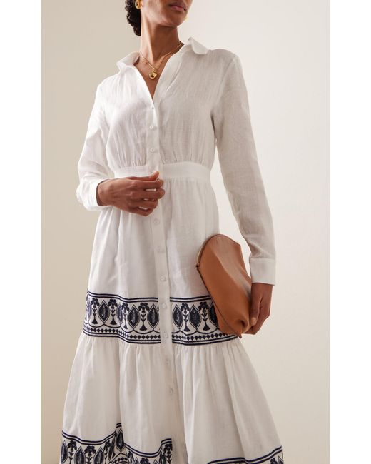 ANDRES OTALORA White Exclusive Mirana Embroidered Linen Midi Dress