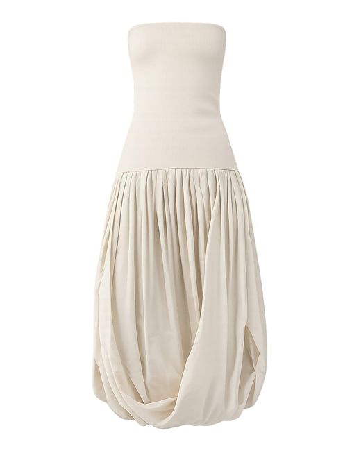 St. Agni White Raw Balloon Silk Dress