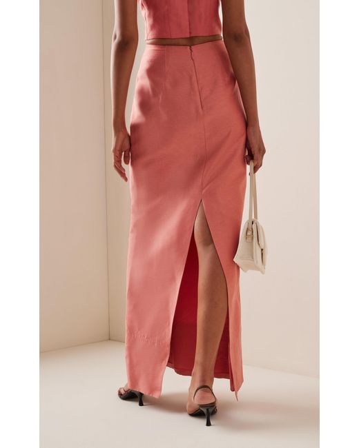 Aje. Pink Mary Linen-blend Column Maxi Skirt