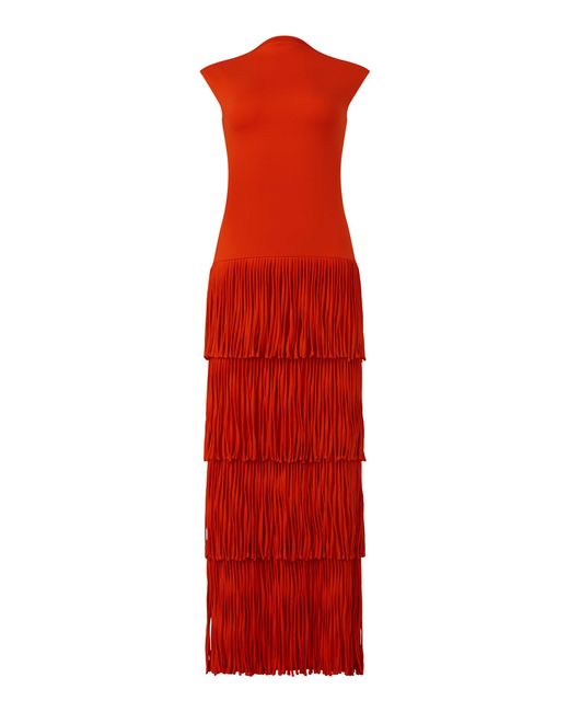 Dar Zéro Studio Red Exclusive Fringed Neoprene Maxi Dress
