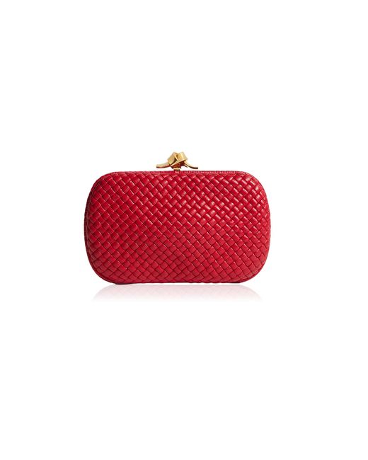 Bottega Veneta Red Intrecciato Leather Minaudiere Clutch