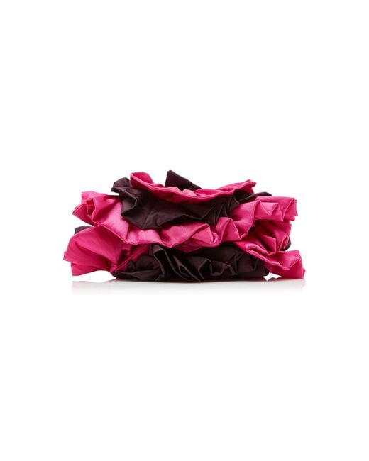 Dries Van Noten Red Ruffle Satin Clutch