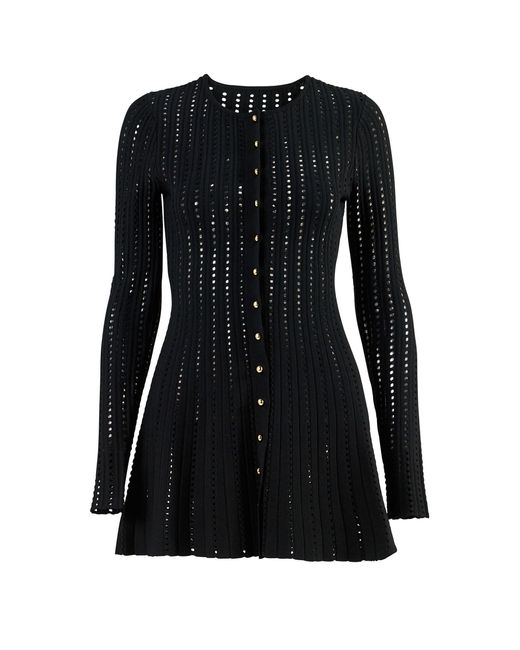 Carolina Herrera Black Long-Sleeve Viscose Pointelle Knit Cardigan