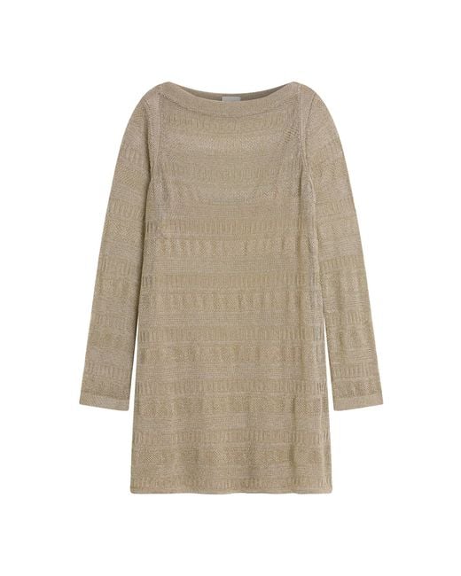 Posse Natural Sass Metallic Knit Long Sleeve Mini Dress