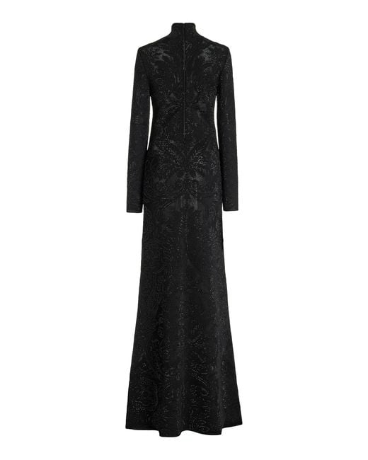 Carolina Herrera Black Crystal-embellished Pointelle-knit Turtleneck Gown