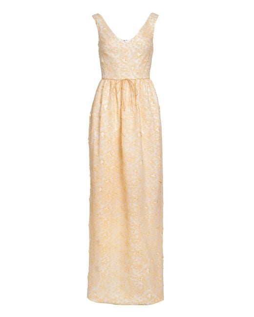 Markarian Natural Alice Daisy-appliqued Off-the-shoulder Gown