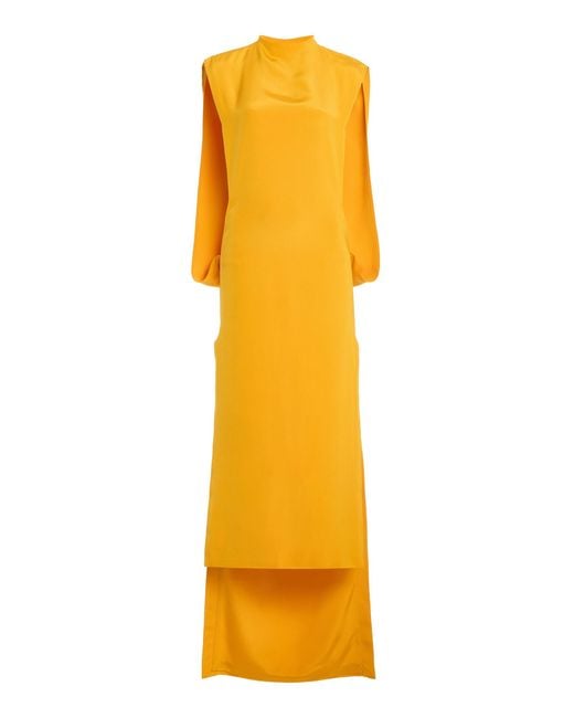 Atelier Prabal Gurung Yellow Four-Ply Silk Crepe Mock-Neck Open Cocoon Column Dress