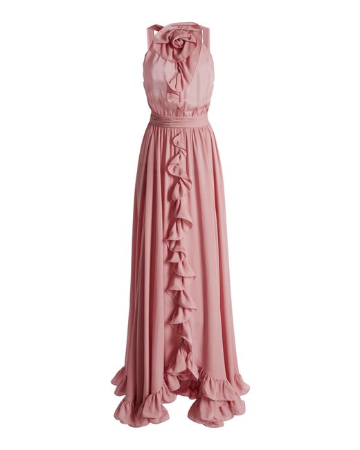 Zuhair Murad Red Georgette Long Dress With Ruffles