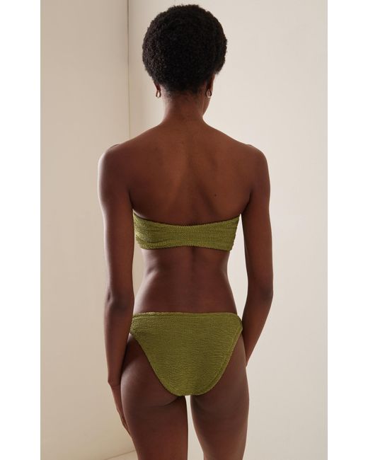 Hunza G Green Gloria Ring-detailed Seersucker Bikini Set