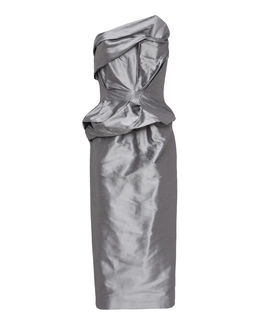 Magda Butrym Gray Asymmetric Silk Midi Dress