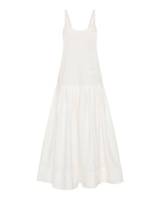 St. Agni White Pleated Cotton-Blend Midi Dress