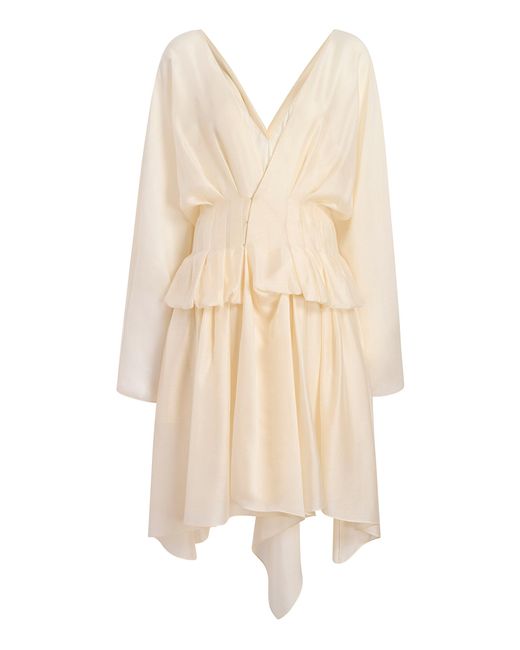 Khaite Natural Marylore Silk-Blend Veil Midi Dress