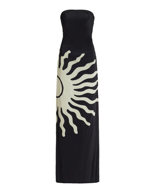 Cala De La Cruz Black Exclusive Daphne Strapless Printed Jersey Maxi Dress