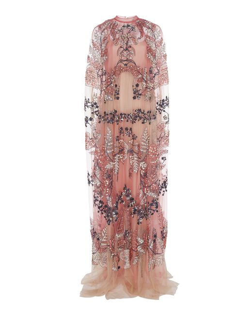 Biyan Pink Gosella Embroidered Tulle Gown