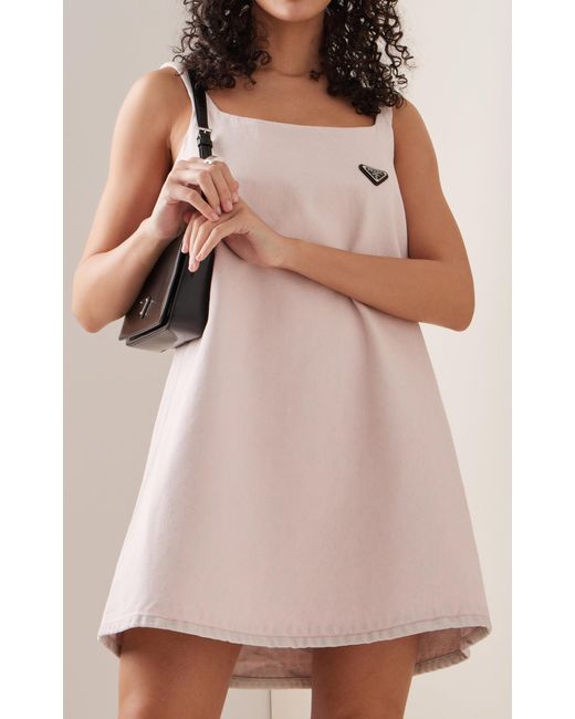Prada Logo-detailed Denim Mini Dress in ...
