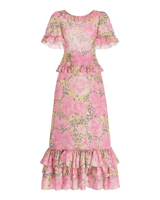 The Vampire's Wife Pink The Heidi Printed Linen-cotton Maxi Dress