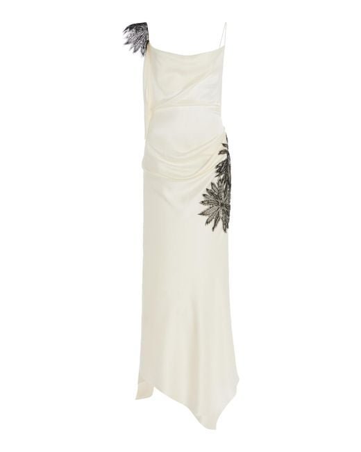 Victoria Beckham White Asymmetric Draped Satin Gown