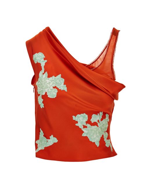 Versace Red Draped Silk Satin Top