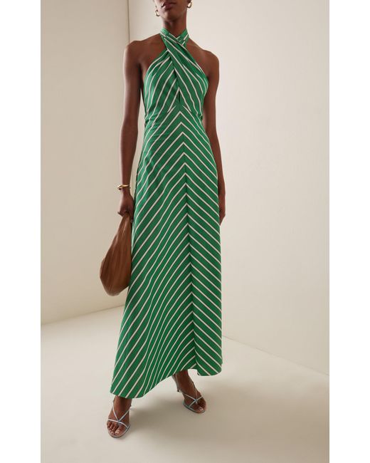 staud green halter dress Dawn Striped Stretch-cotton Maxi in Staud calluna dress