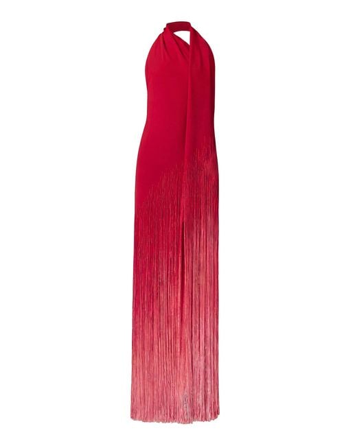 Monse Red Silk-Fringe Scarf Dress