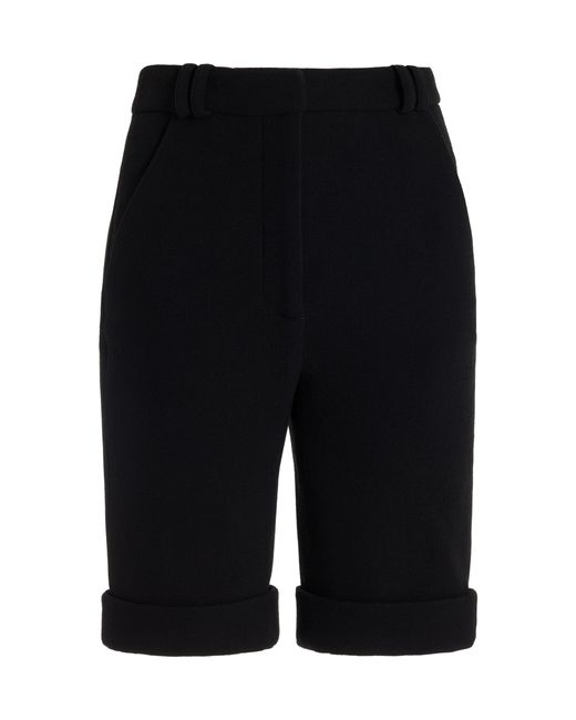 Balmain Black Cuffed Wool-crepe Knee Shorts