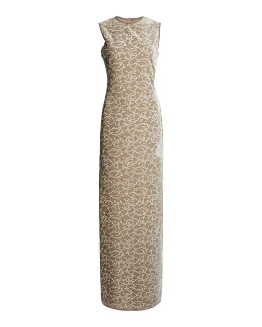 Christopher Esber Natural Embroidered Velvet Cutaway Tank Maxi Dress